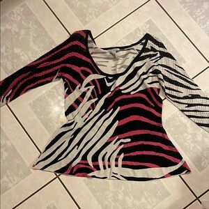 Alberto Makali Black, White, and Pink Zebra Print Blouse